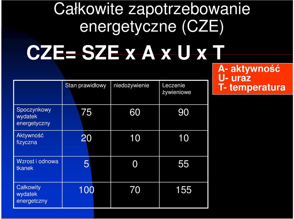 temperatura Spoczynkowy wydatek energetyczny 75 60 90 Aktywność fizyczna
