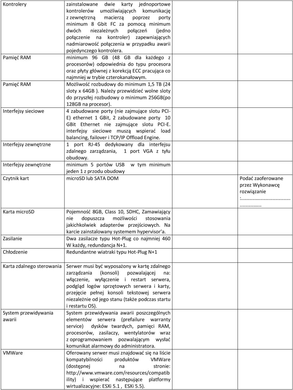 Pamięć RAM minimum 96 GB (48 GB dla każdego z procesorów) odpowiednia do typu procesora oraz płyty głównej z korekcją ECC pracująca co najmniej w trybie czterokanałowym.