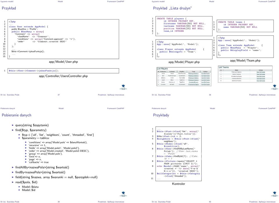 php 1 CREATE TABLE players ( 2 id INTEGER PRIMARY KEY, firstname VARCHAR ( 5 0 ) NOT NULL, 4 lastname VARCHAR ( 5 0 ) NOT NULL, 5 position VARCHAR ( 2 5 ) NOT NULL, 6 team_id INTEGER 7 ) ; 2 App : :