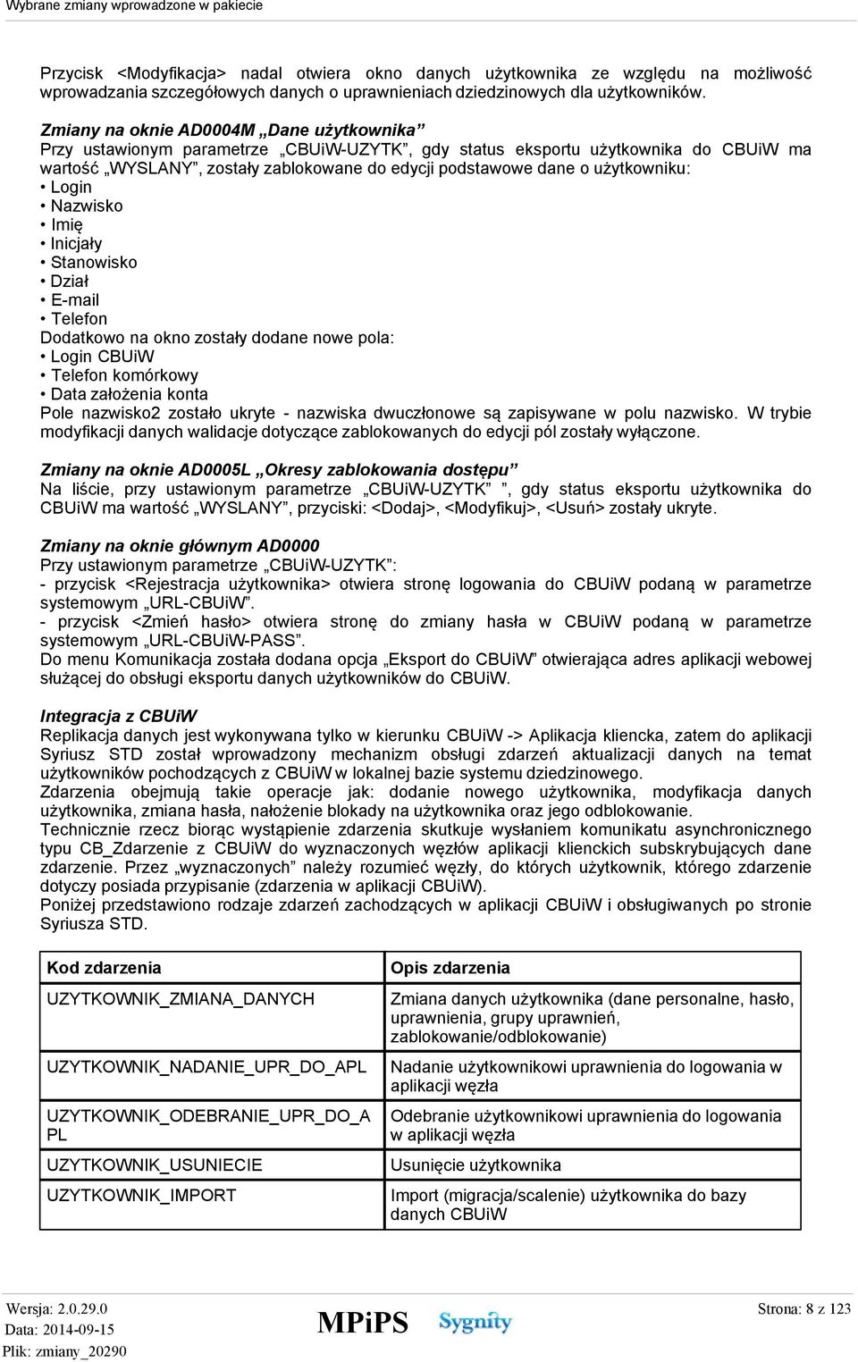 użytkowniku: Login Nazwisko Imię Inicjały Stanowisko Dział E-mail Telefon Dodatkowo na okno zostały dodane nowe pola: Login CBUiW Telefon komórkowy Data założenia konta Pole nazwisko2 zostało ukryte