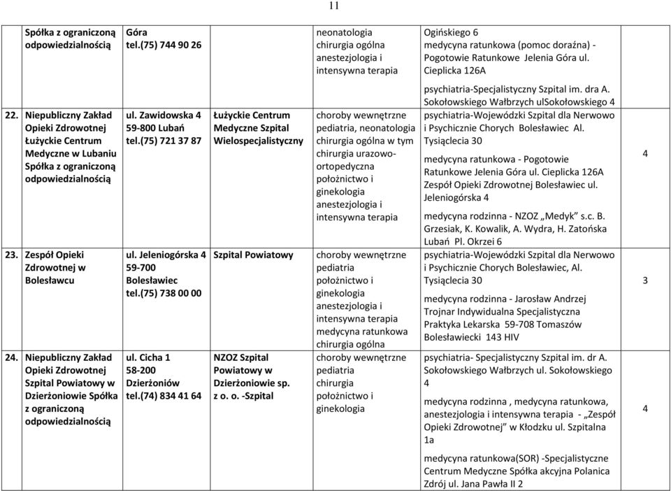 Niepubliczny Zakład Opieki Zdrowotnej Szpital Powiatowy w Dzierżoniowie Spółka z ograniczoną odpowiedzialnością ul. Zawidowska 4 59-800 Lubań tel.(75) 721 37 87 ul.