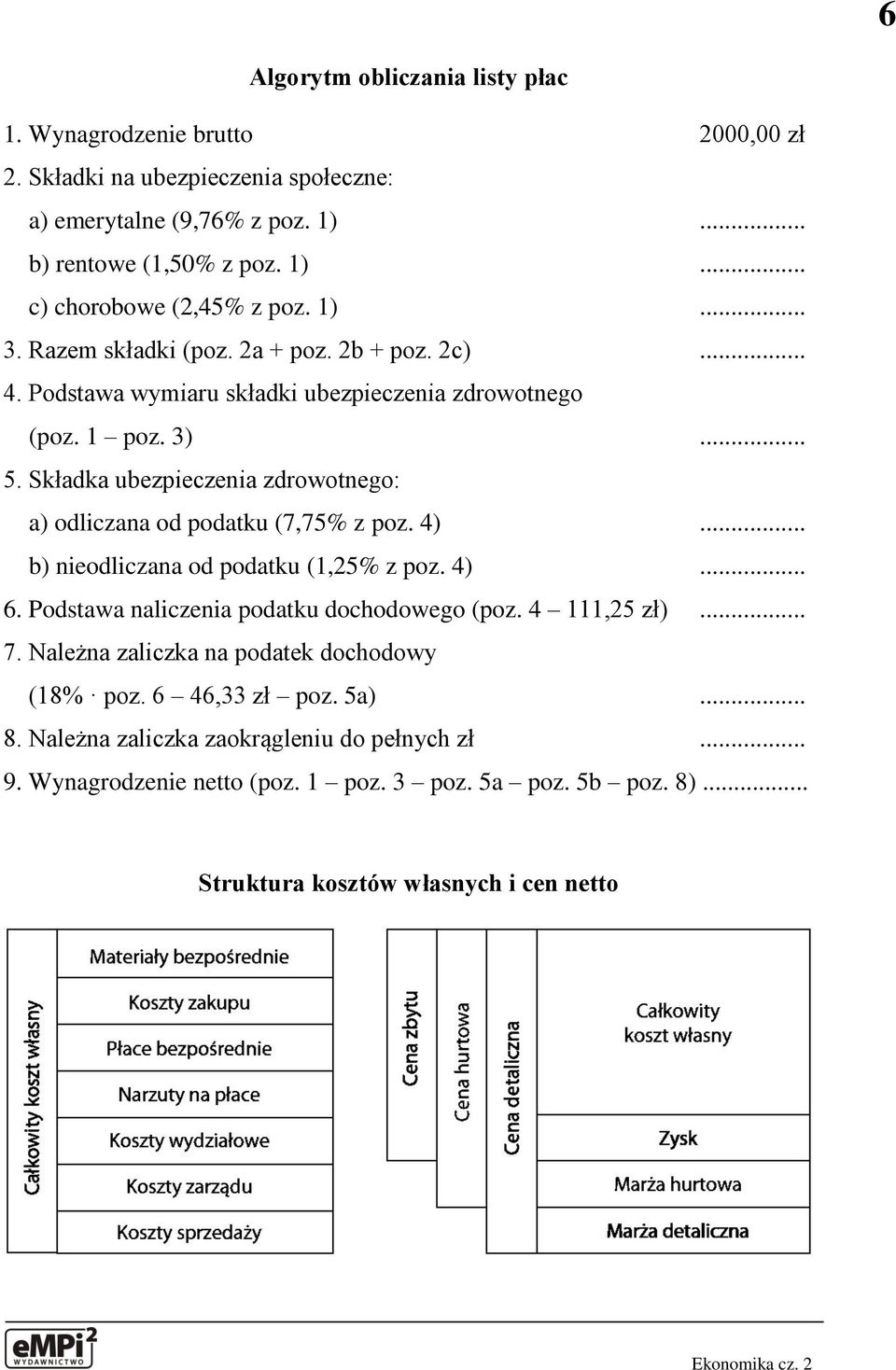 Składka ubezpieczenia zdrowotnego: a) odliczana od podatku (7,75% z poz. 4)... b) nieodliczana od podatku (1,25% z poz. 4)... 6. Podstawa naliczenia podatku dochodowego (poz. 4 111,25 zł).