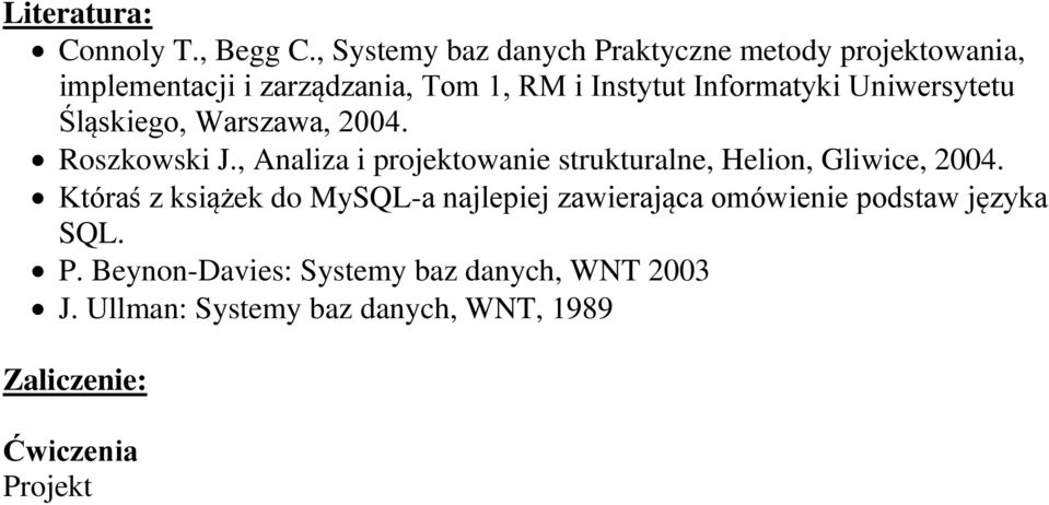 Informatyki Uniwersytetu Śląskiego, Warszawa, 2004. Roszkowski J.