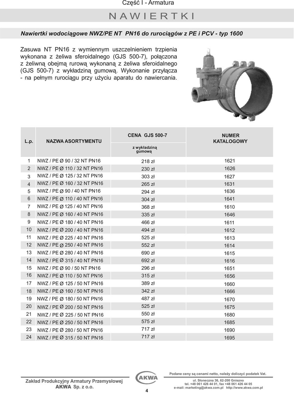 GJS 5007 NUMER KATALOGOWY z wykładziną gumową 1 90 / 32 NT 16 2 3 4 5 6 7 8 9 10 11 12 13 14 15 16 17 18 19 20 21 22 23 24 NWZ NWZ / / PE PE 110 / 32 NT 16 125 / 32 NT 16 160 / 32 NT 16 90 / 40 NT 16