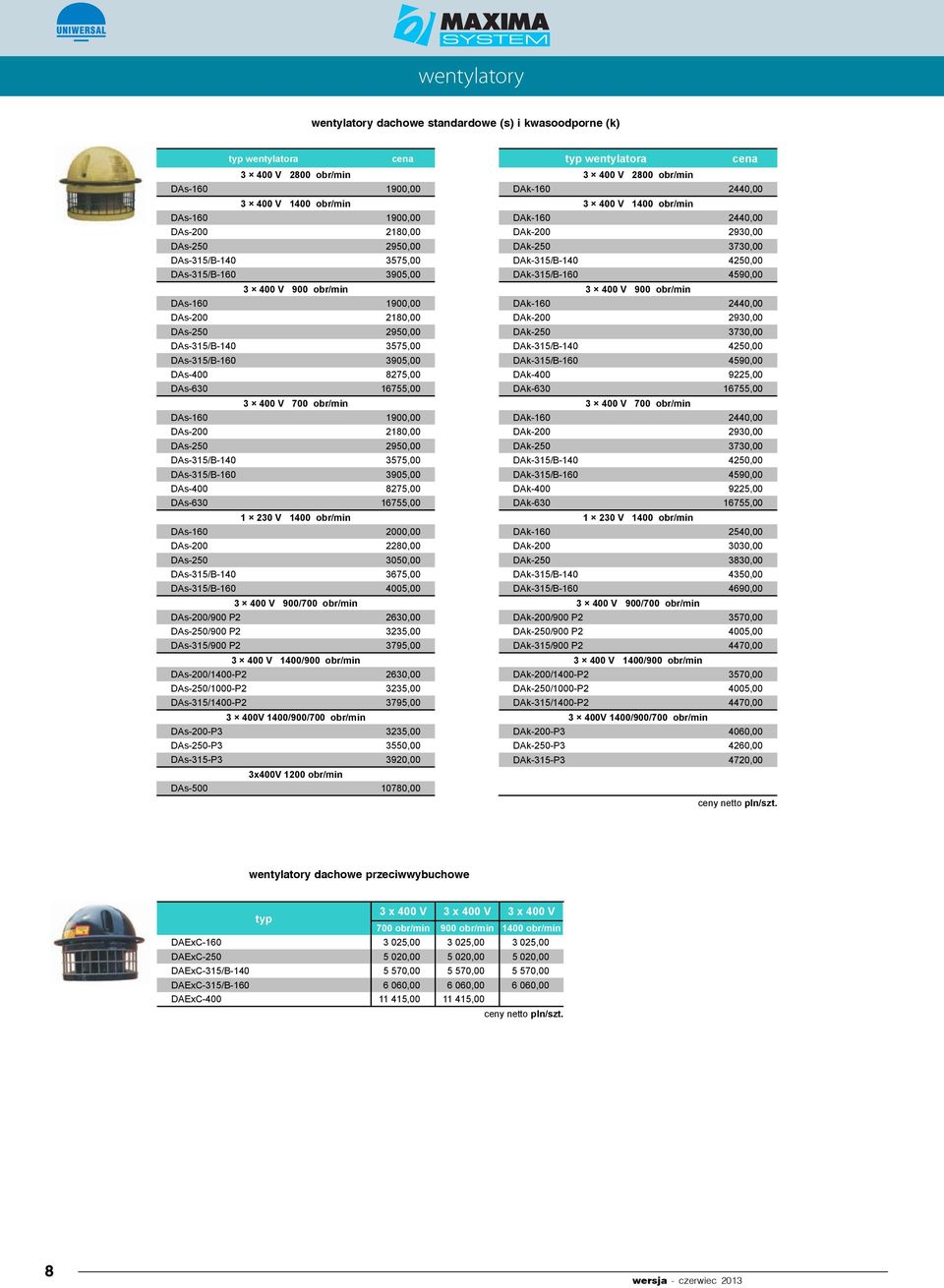 DAk-315/B-160 4590,00 3 400 V 900 obr/min 3 400 V 900 obr/min DAs-160 1900,00 DAk-160 2440,00 DAs-200 2180,00 DAk-200 2930,00 DAs-250 2950,00 DAk-250 3730,00 DAs-315/B-140 3575,00 DAk-315/B-140