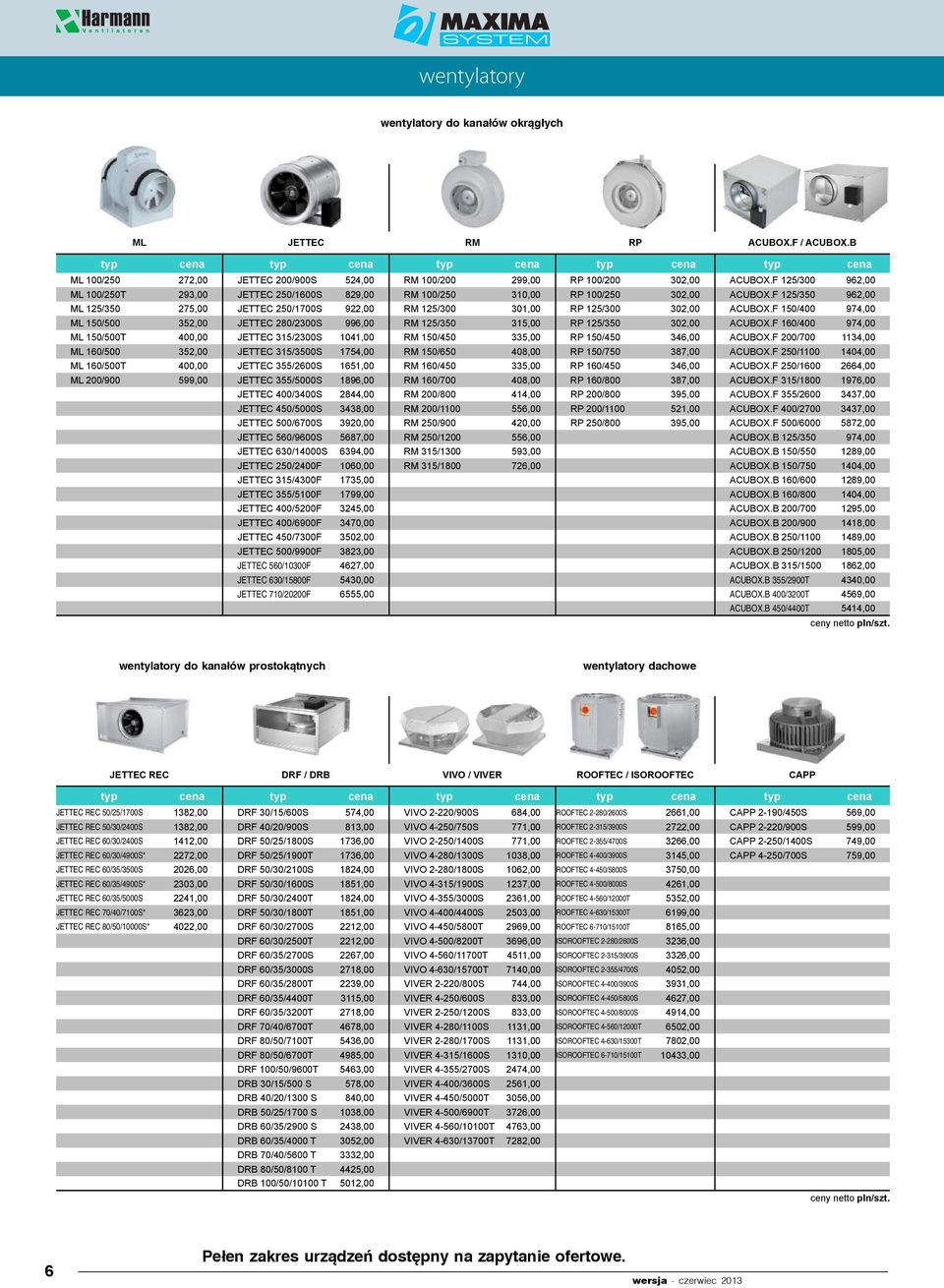 F 125/300 962,00 ML 100/250T 293,00 JETTEC 250/1600S 829,00 RM 100/250 310,00 RP 100/250 302,00 ACUBOX.