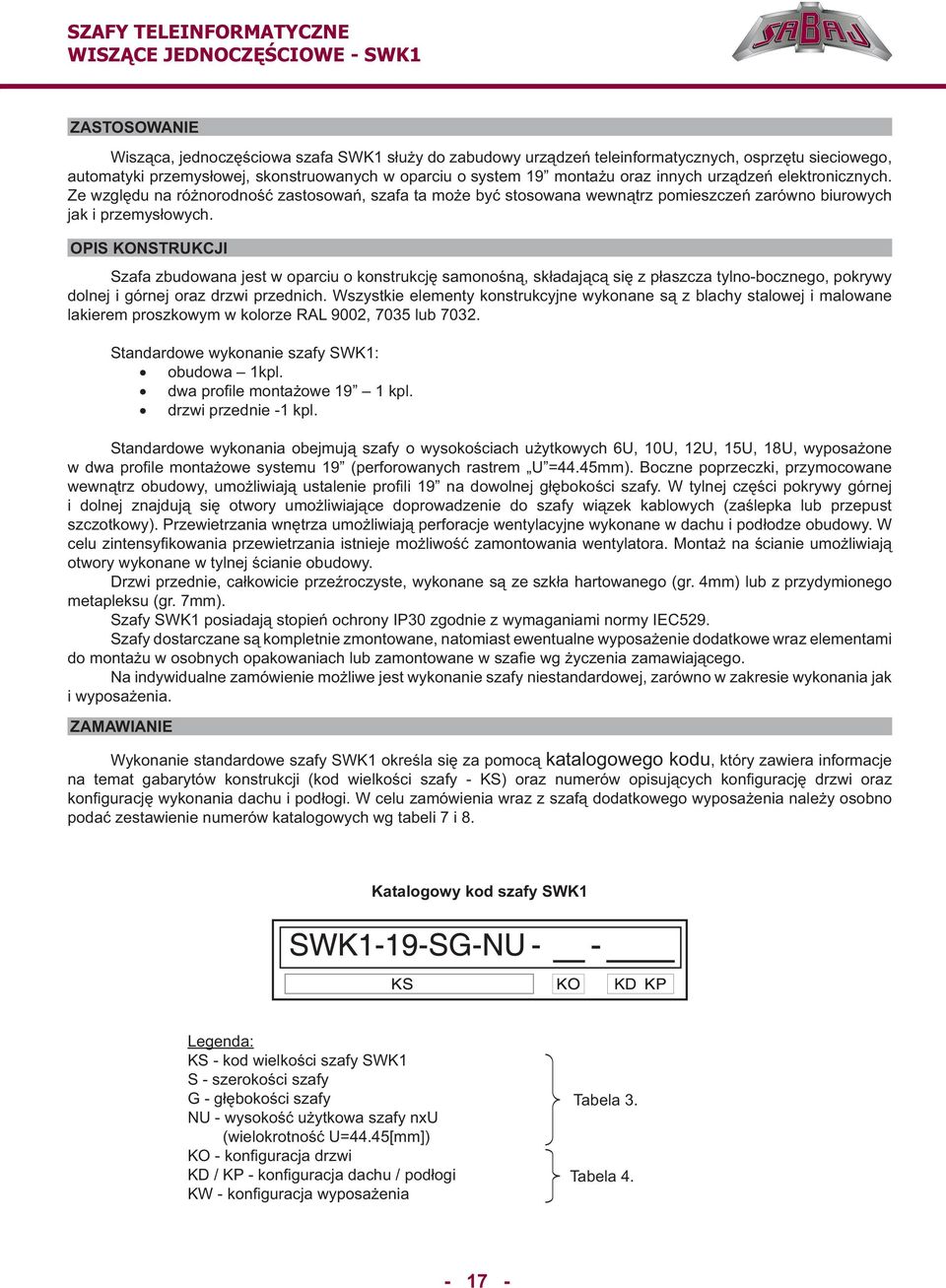 OPIS KONSTRUKCJI Szafa zbudowana jest w oparciu o konstrukcję samonośną, składającą się z płaszcza tylno-bocznego, pokrywy dolnej i górnej oraz drzwi przednich.
