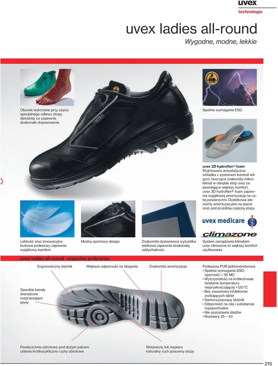 uvex 3D hydroflex foam zapewnia wyjątkową amortyzację na całej powierzchni. Dodatkowe elementy amortyzacyjne na pięcie oraz pod przednią częścią stopy.