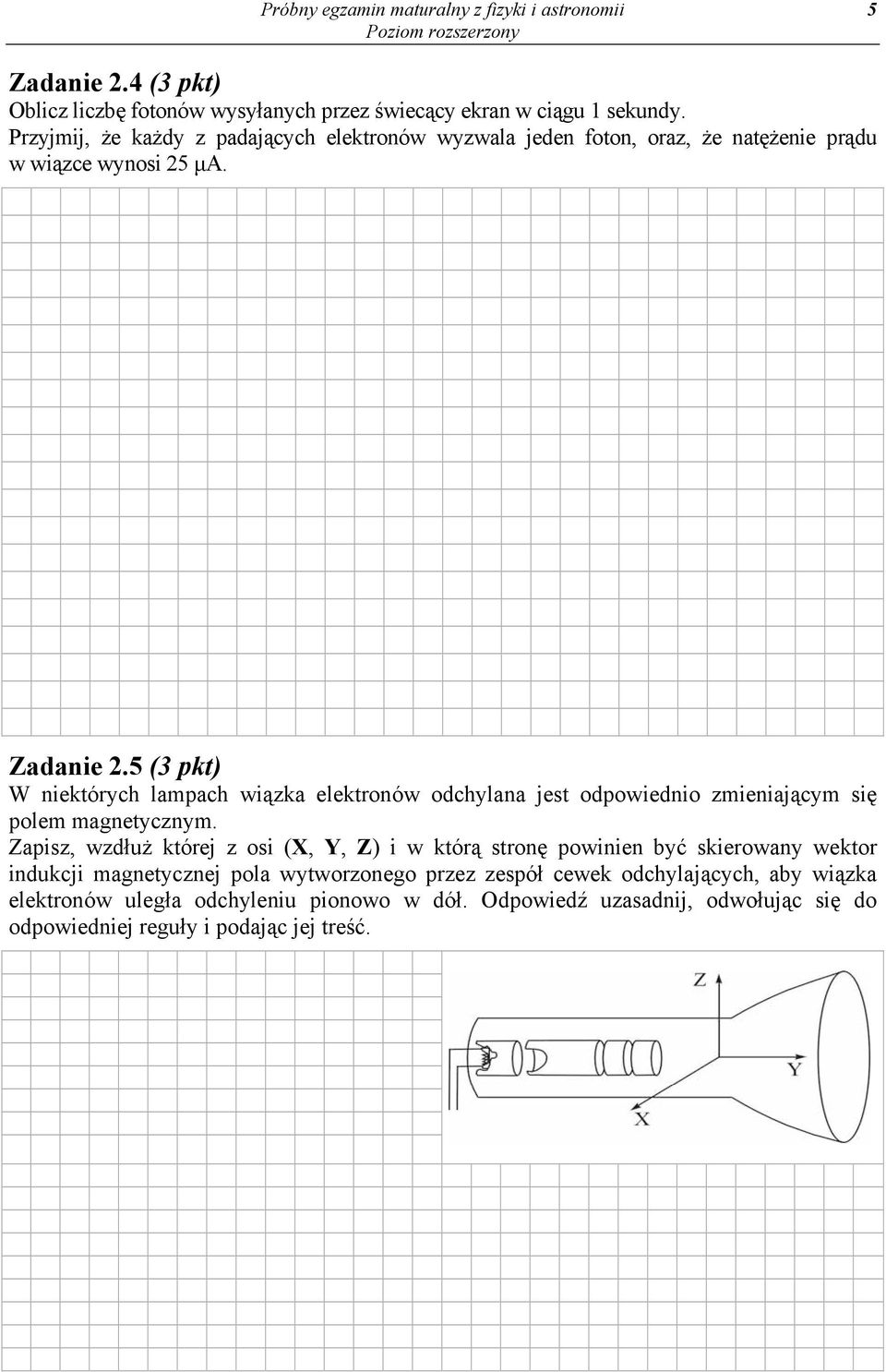 5 (3 pkt) W niektórych lampach wiązka elektronów odchylana jest odpowiednio zmieniającym się polem magnetycznym.