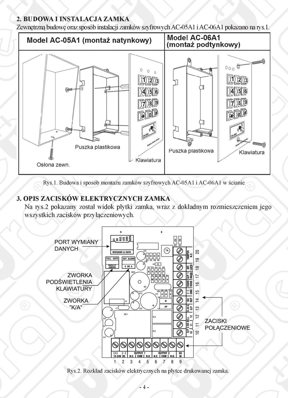 OPIS ZACISKÓW ELEKTRYCZNYCH ZAMKA Na rys.
