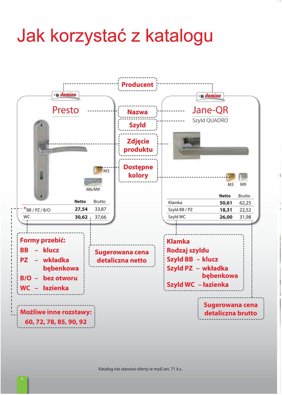 otworu WC łazienka Sugerowana cena detaliczna netto Klamka Rodzaj szyldu Szyld BB klucz Szyld PZ wkładka bębenkowa Szyld WC