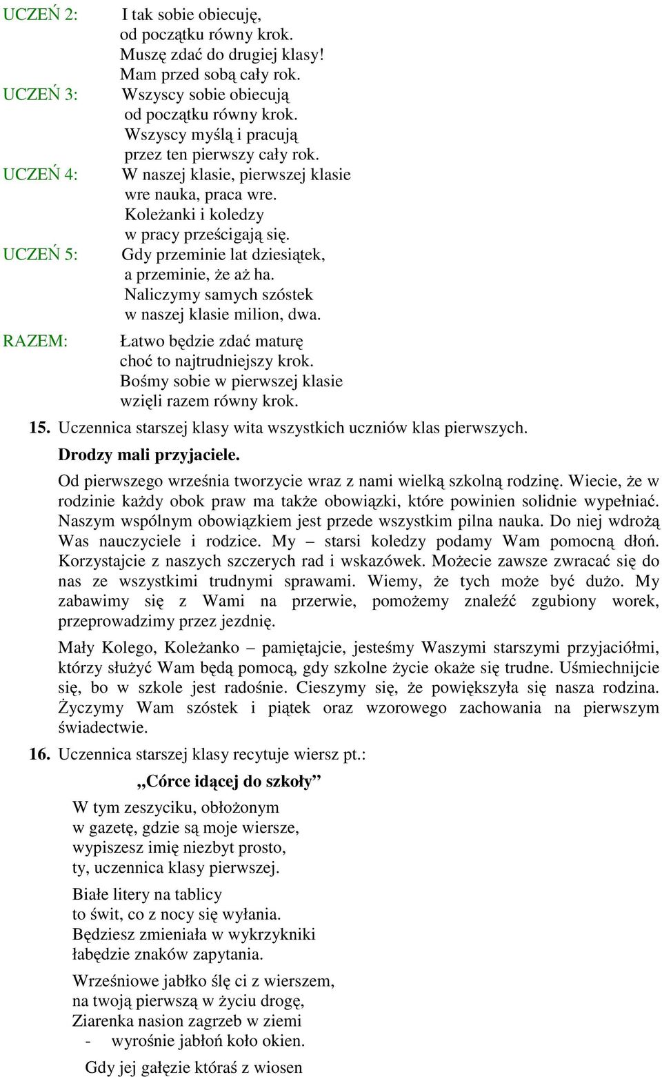 Gdy przeminie lat dziesiątek, a przeminie, żeaż ha. Naliczymy samych szóstek w naszej klasie milion, dwa. Łatwo będzie zdać maturę choć to najtrudniejszy krok.