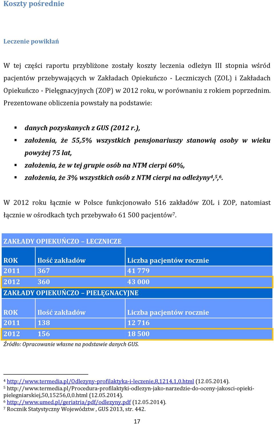 ), założenia, że 55,5% wszystkich pensjonariuszy stanowią osoby w wieku powyżej 75 lat, założenia, że w tej grupie osób na NTM cierpi 60%, założenia, że 3% wszystkich osób z NTM cierpi na odleżyny 4,