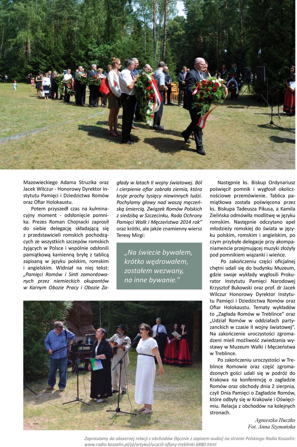 bryłę z tablicą zapisaną w języku polskim, romskim i angielskim.