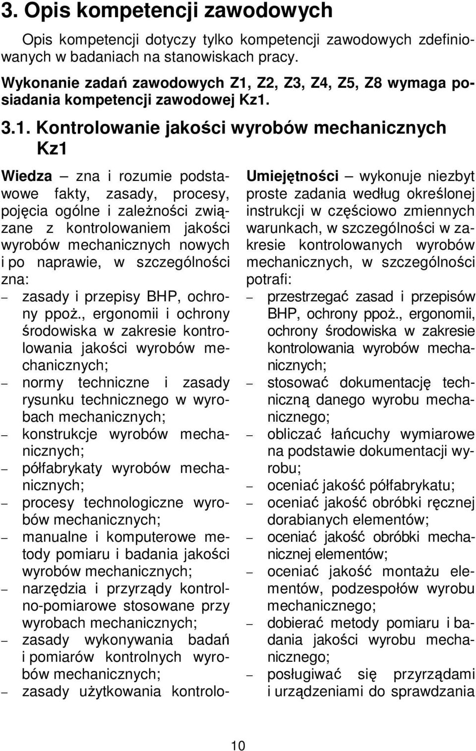 Z2, Z3, Z4, Z5, Z8 wymaga posiadania kompetencji zawodowej Kz1.