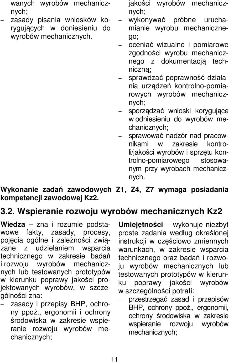 działania urządzeń kontrolno-pomiarowych wyrobów mechanicznych; sporządzać wnioski korygujące w odniesieniu do wyrobów me- chanicznych; sprawować nadzór nad pracownikami w zakresie kontroli/jakości