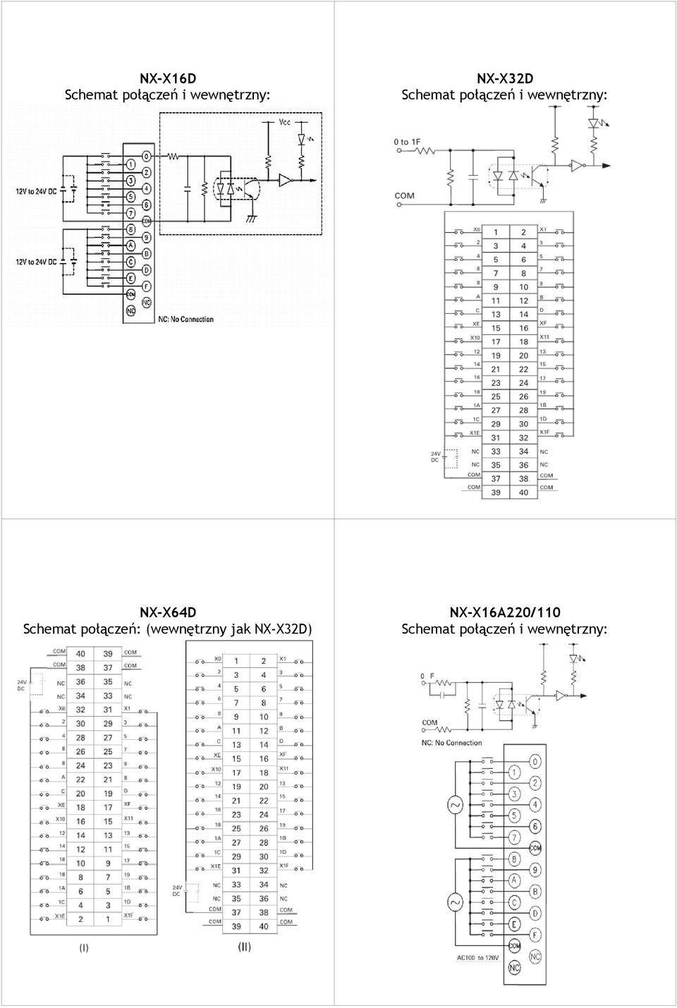 NX-X64D Schemat połączeń: (wewnętrzny jak