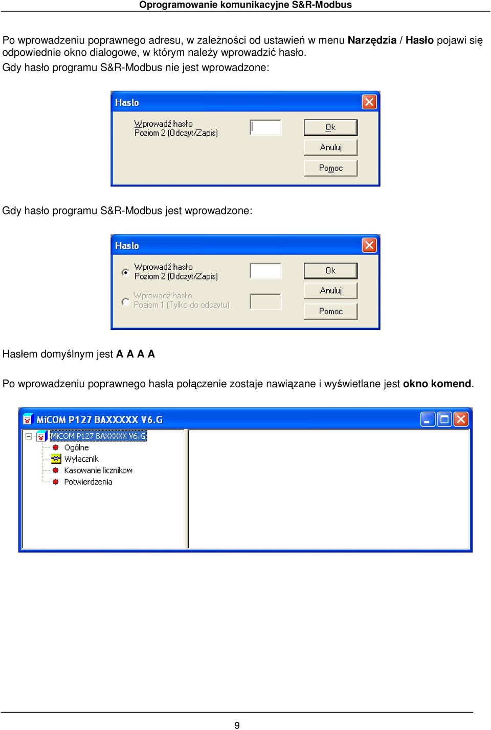 Gdy hasło programu S&R-Modbus nie jest wprowadzone: Gdy hasło programu S&R-Modbus jest