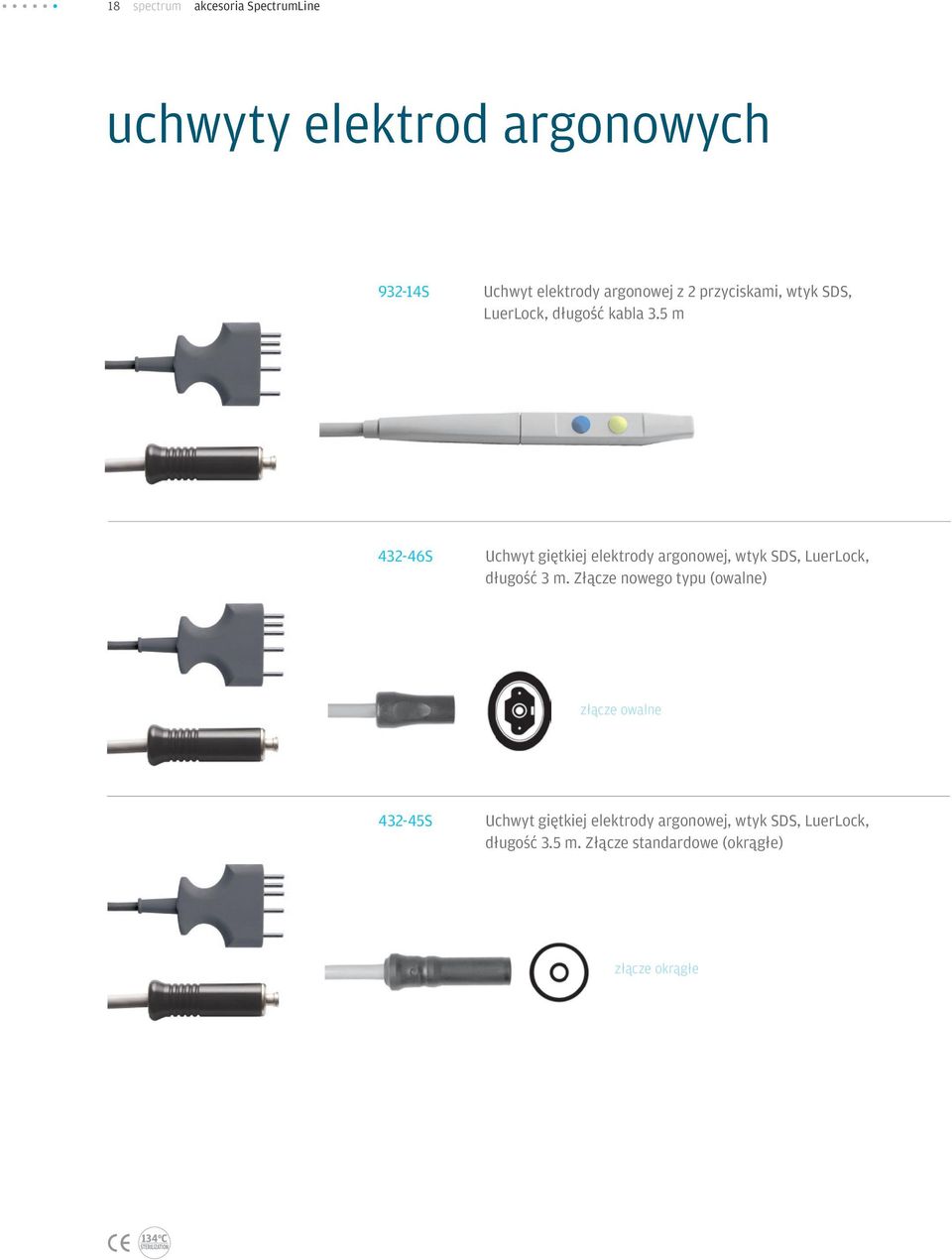 5 m 432-46S Uchwyt giętkiej elektrody argonowej, wtyk SDS, LuerLock, długość 3 m.