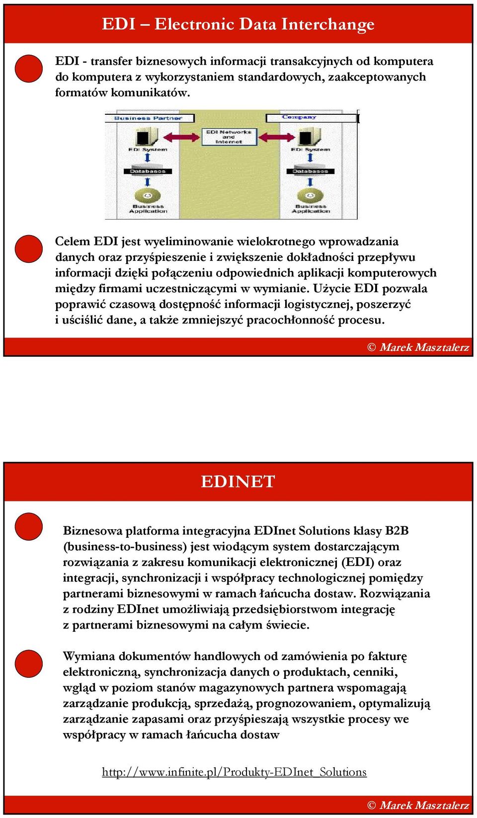 firmami uczestniczącymi w wymianie. Użycie EDI pozwala poprawić czasową dostępność informacji logistycznej, poszerzyć i uściślić dane, a także zmniejszyć pracochłonność procesu.