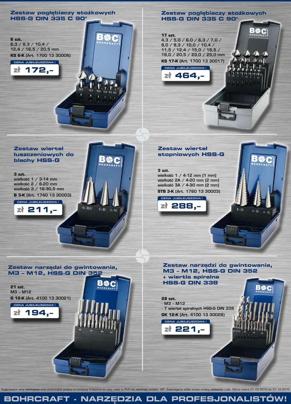 1700 13 30017) zł 464, Zestaw wierteł łuszczeniowych do blachy HSS-G 3 szt. wielkość 1 / 3-14 mm wielkość 2 / 6-20 mm wielkość 3 / 16-30,5 mm B 3-K (Art.