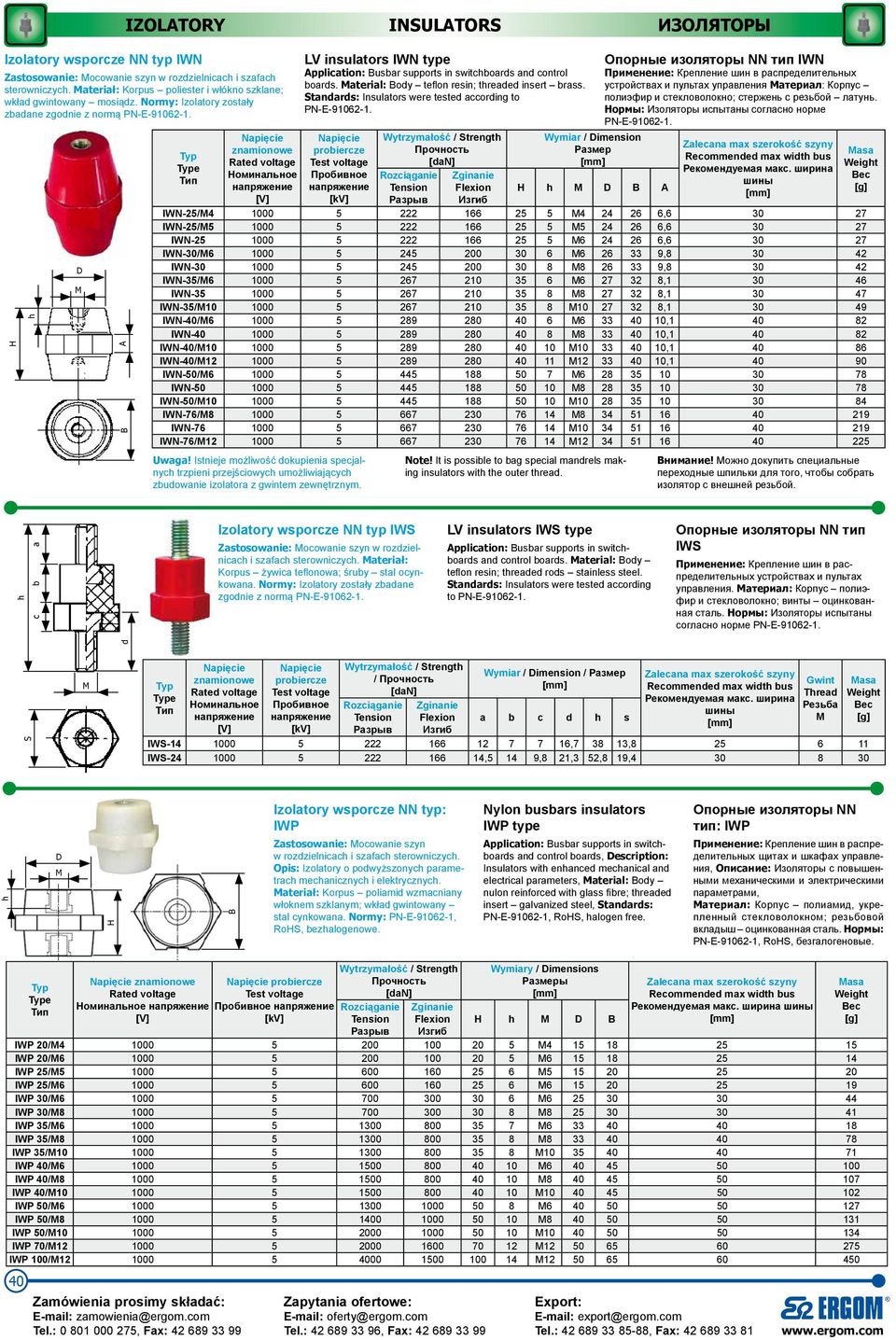 H h D M A B Napięcie znamionowe Rated voltage Номинальное напряжение [V] Napięcie probiercze Test voltage Пробивное напряжение [kv] Wytrzymałość / Strength Прочность [dan] Rozciąganie Tension Разрыв