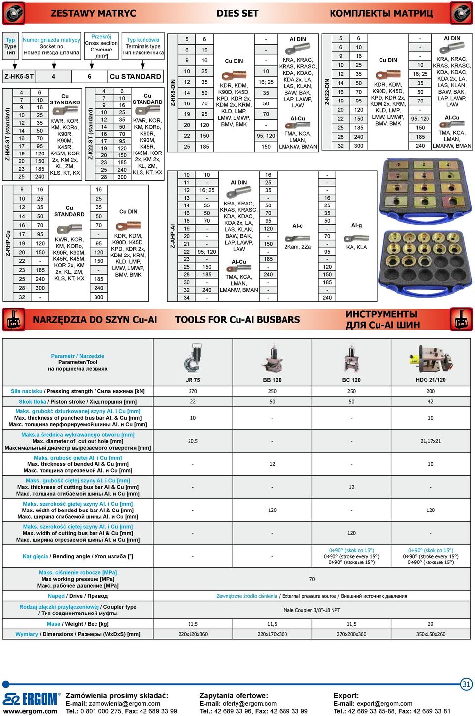 25 240 Cu STANDARD KWR, KOR, KM, KORo, K90R, K90M, K45R, K45M, KOR 2x, KM 2x, KL, ZM, KLS, KT, KX ZK22ST (standard) 9 10 16 25 16 25 12 14 16 35 50 70 Cu STANDARD 35 50 70 17 95 19 20 120 150 KWR,