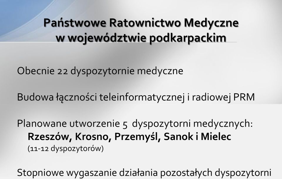lanowane utworzenie 5 dyspozytorni medycznych: Rzeszów, Krosno, rzemyśl,
