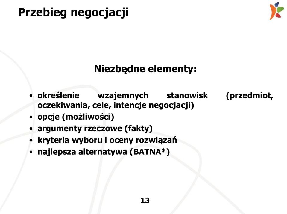 intencje negocjacji) opcje (możliwości) argumenty rzeczowe