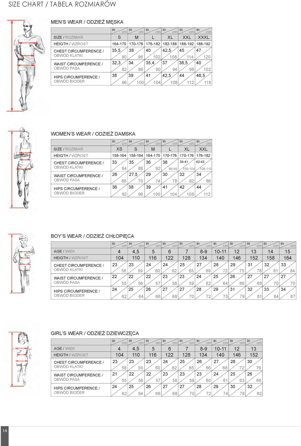 46,5 96 100 104 108 112 118 WOMEN S WEAR / ODZIEŻ DAMSKA SIZE / ROZMIAR HEIGTH / WZROST CHEST CIRCUMFERENCE / OBWÓD KLATKI WAIST CIRCUMFERENCE / OBWÓD PASA HIPS CIRCUMFERENCE / OBWÓD BIODER in cm in