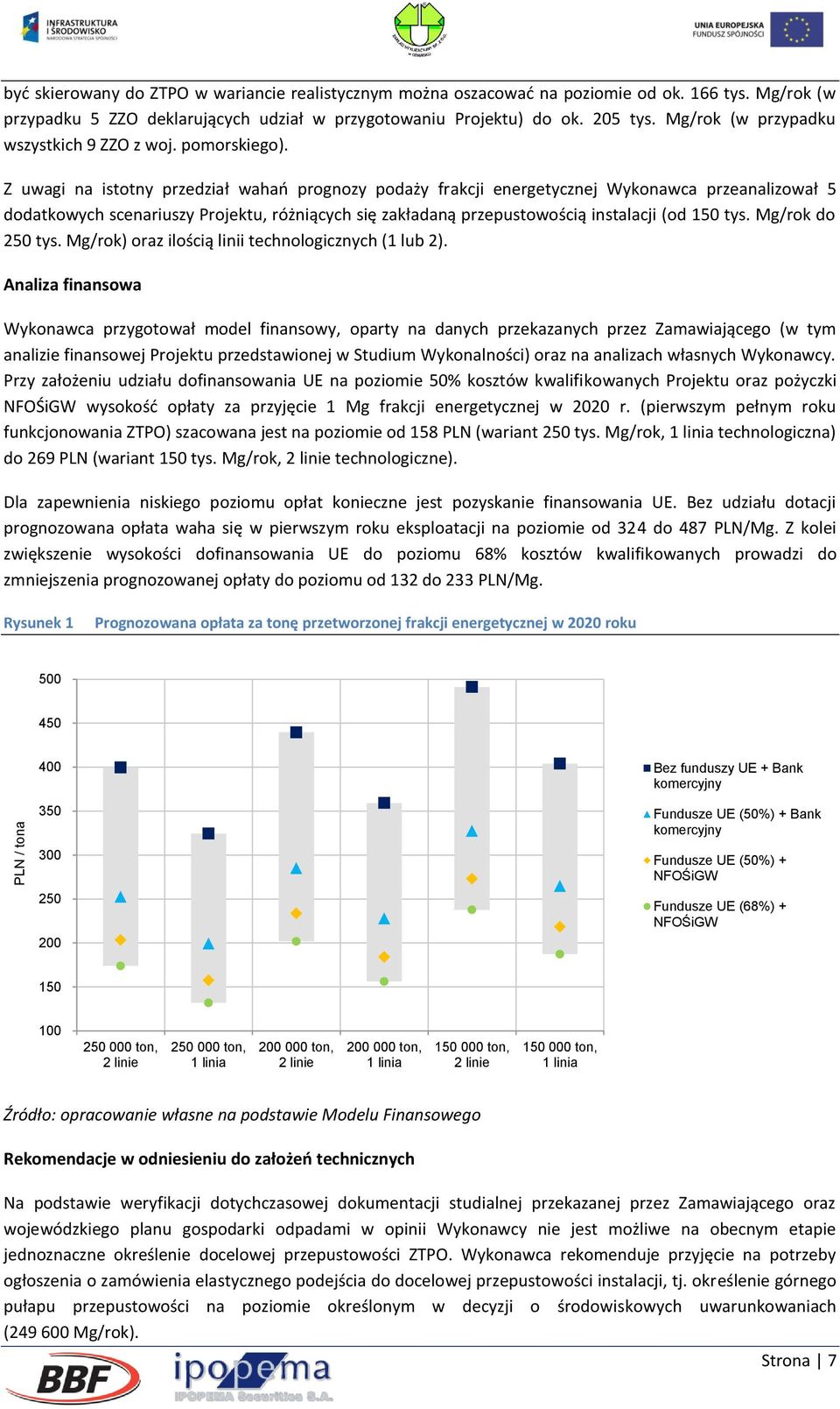 Z uwagi na istotny przedział wahań prognozy podaży frakcji energetycznej Wykonawca przeanalizował 5 dodatkowych scenariuszy Projektu, różniących się zakładaną przepustowością instalacji (od 150 tys.