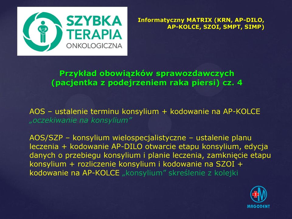 4 AOS ustalenie terminu konsylium + kodowanie na AP-KOLCE oczekiwanie na konsylium AOS/SZP konsylium wielospecjalistyczne