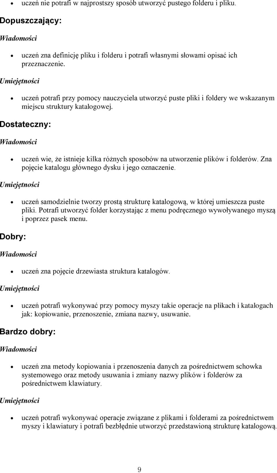 Zna pjęcie katalgu główneg dysku i jeg znaczenie. uczeń samdzielnie twrzy prstą strukturę katalgwą, w której umieszcza puste pliki.