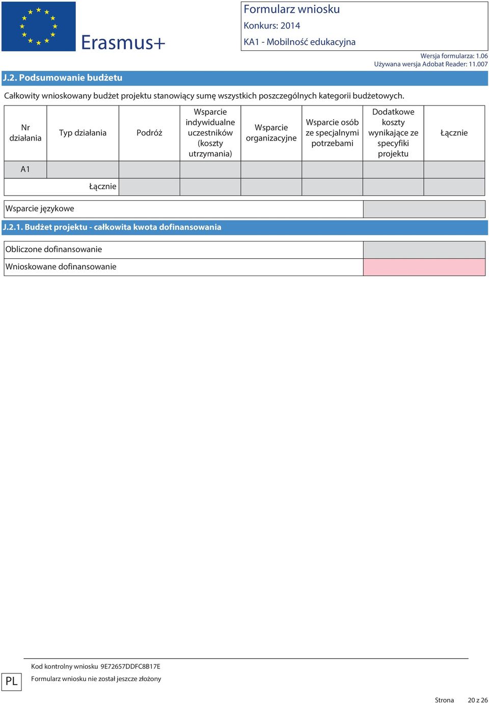 Nr działania Typ działania Podróż Wsparcie indywidualne uczestników (koszty utrzymania) Wsparcie organizacyjne Wsparcie
