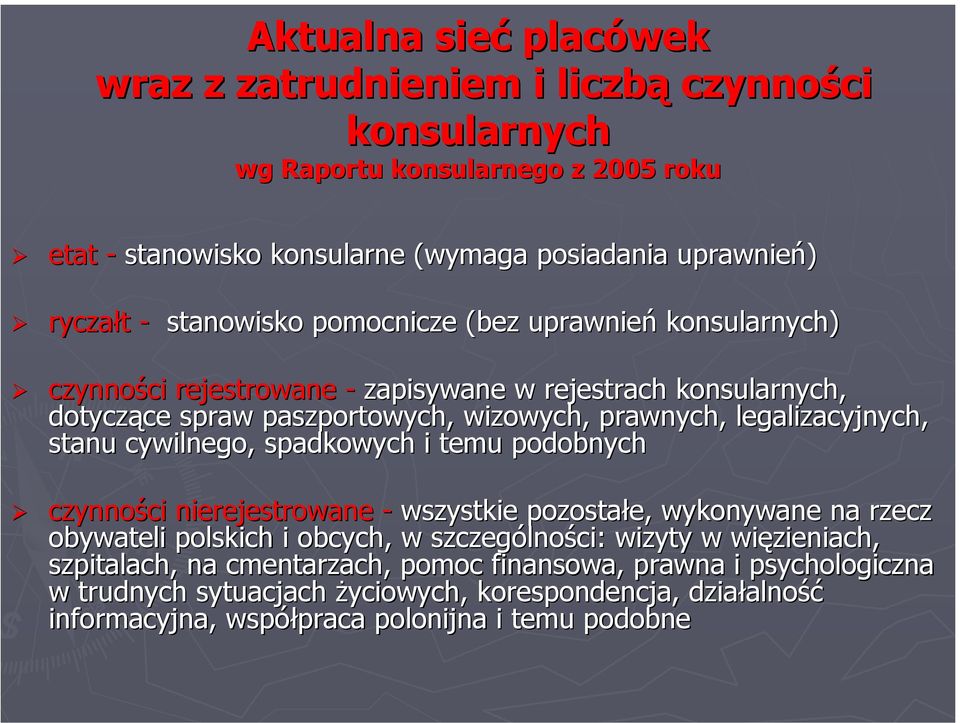 stanu cywilnego, spadkowych i temu podobnych czynności ci nierejestrowane - wszystkie pozostałe, wykonywane na rzecz obywateli polskich i obcych, w szczególno lności: wizyty w więzieniach,