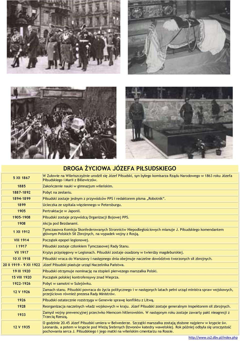 1899 Ucieczka ze szpitala więziennego w Petersburgu. 1905 Pertraktacje w Japonii. 1905 1908 Piłsudski zostaje przywódcą Organizacji Bojowej PPS. 1908 Akcja pod Bezdanami.