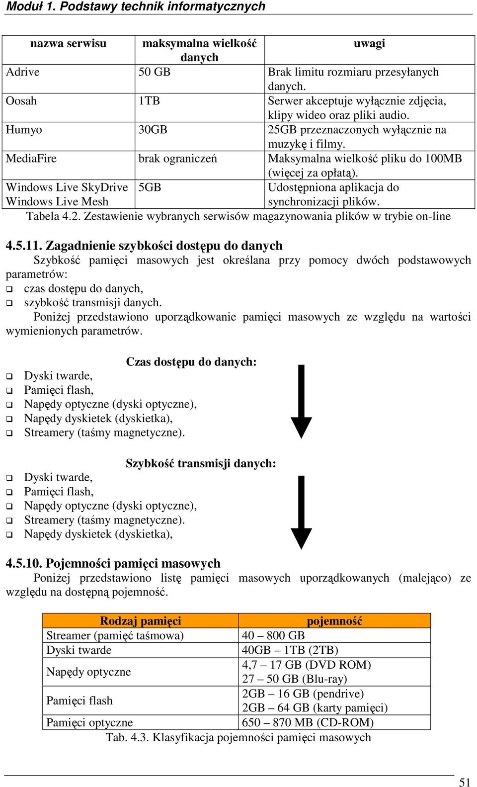 Windows Live SkyDrive Windows Live Mesh 5GB Udostępniona aplikacja do synchronizacji plików. Tabela 4.2. Zestawienie wybranych serwisów magazynowania plików w trybie on-line 4.5.11.