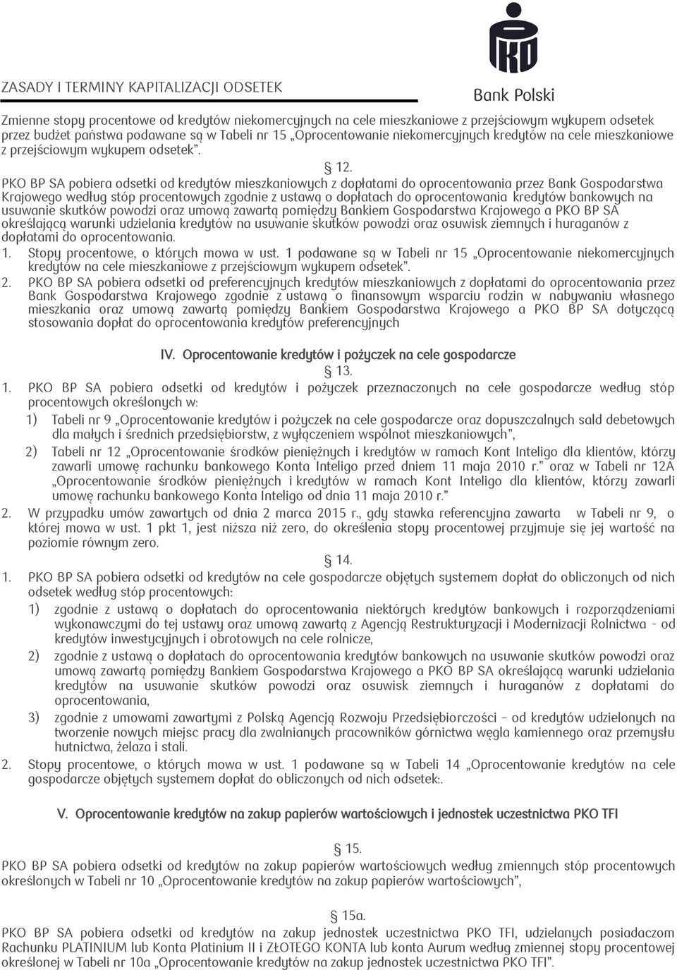 PKO BP SA pobiera odsetki od kredytów mieszkaniowych z dopłatami do oprocentowania przez Bank Gospodarstwa Krajowego według stóp procentowych zgodnie z ustawą o dopłatach do oprocentowania kredytów