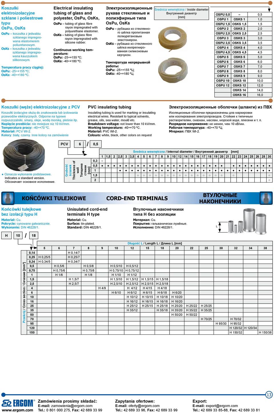 Electrical insulating tubing of glass and polyester, OsPu, OsKs, OsPu tubing of glass fibre rayon impregnated with polyurethane elastomer.