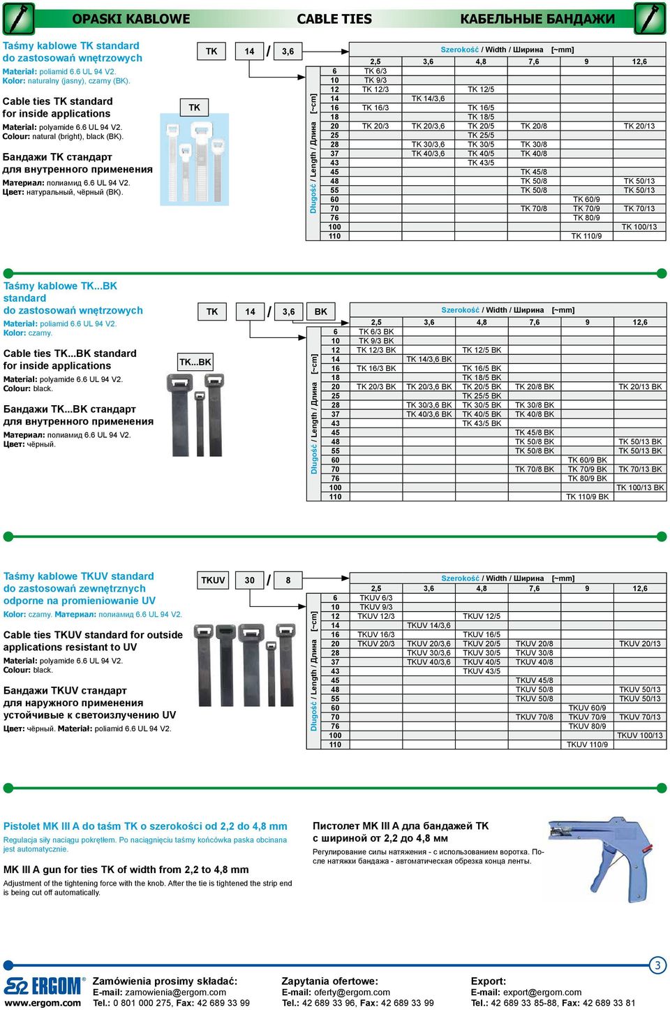 TK TK 14 / 3,6 ługość / ength / Длина [~cm] Szerokość / Width / Ширина [~mm] 2,5 3,6 4,8 7,6 9 12,6 6 TK 6/3 10 TK 9/3 12 TK 12/3 TK 12/5 14 TK 14/3,6 16 TK 16/3 TK 16/5 18 TK 18/5 20 TK 20/3 TK