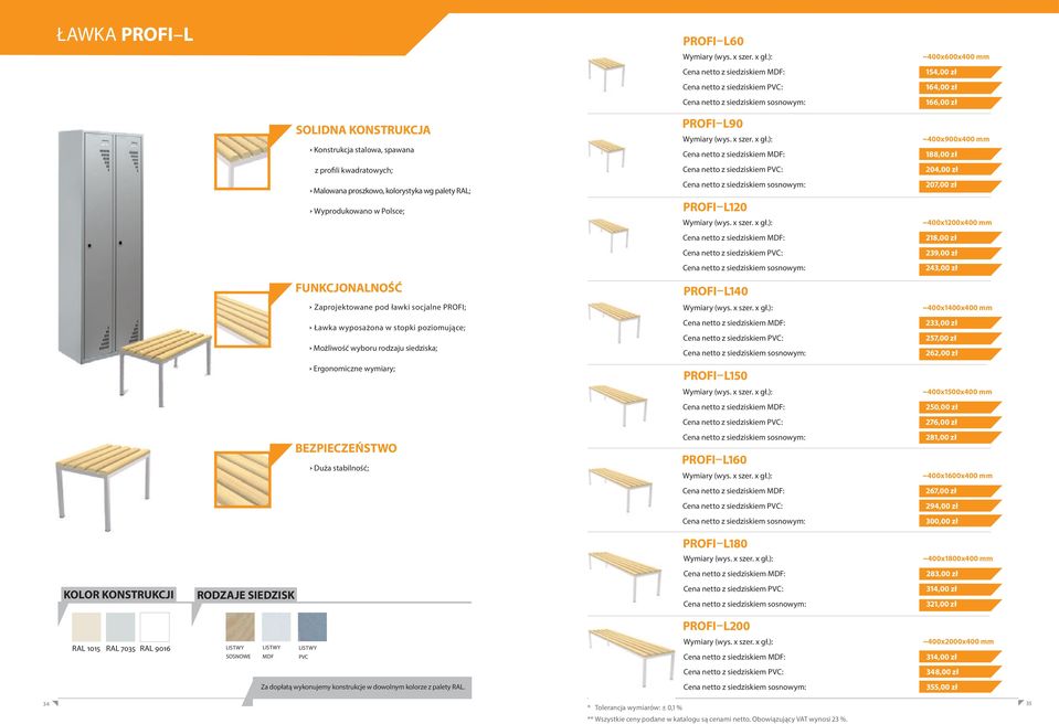 mm Cena netto z siedziskiem MDF: 218,00 zł Cena netto z siedziskiem PVC: 239,00 zł Cena netto z siedziskiem sosnowym: 243,00 zł Zaprojektowane pod ławki socjalne PROFI; PROFI L140 ~400x1400x400 mm