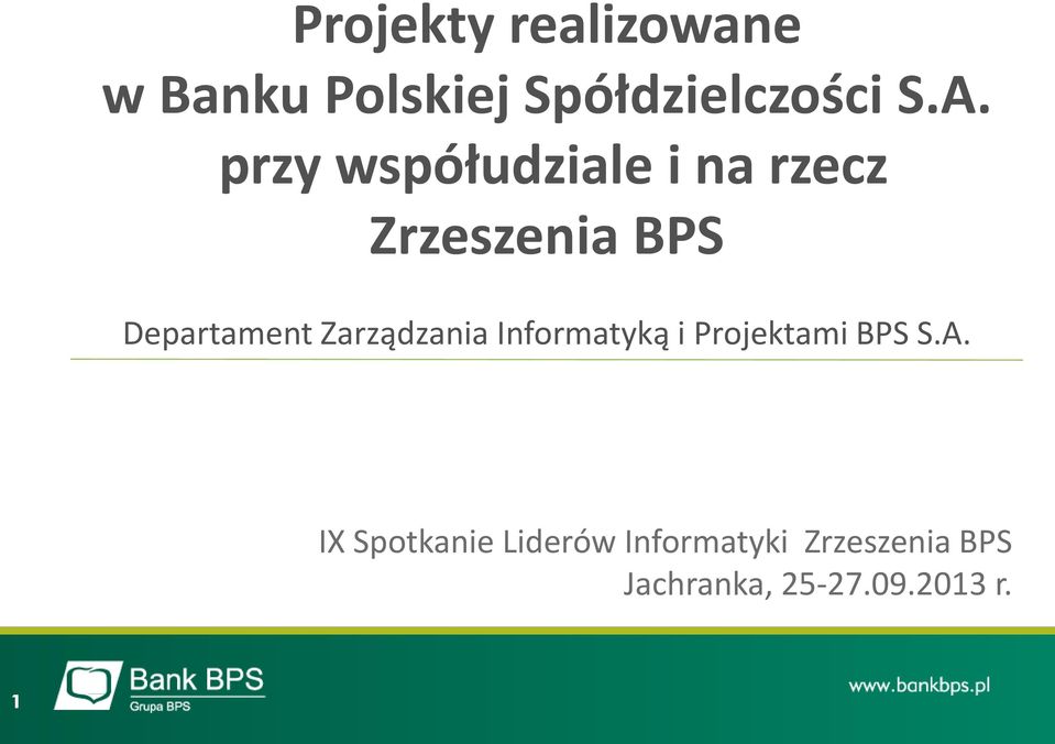 Zarządzania Informatyką i Projektami BPS S.A.