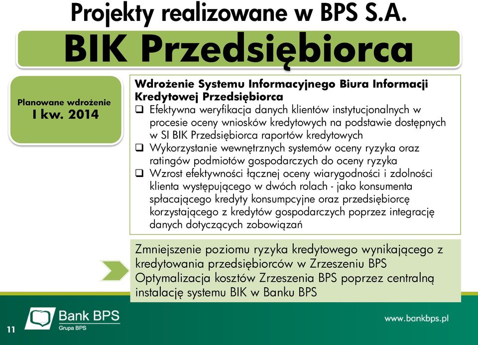 w SI BIK Przedsiębiorca raportów kredytowych Wykorzystanie wewnętrznych systemów oceny ryzyka oraz ratingów podmiotów gospodarczych do oceny ryzyka Wzrost efektywności łącznej oceny wiarygodności i