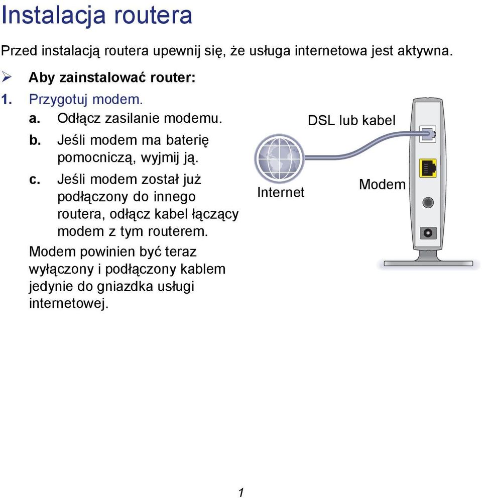 Jeśli modem ma baterię pomocniczą, wyjmij ją. c.