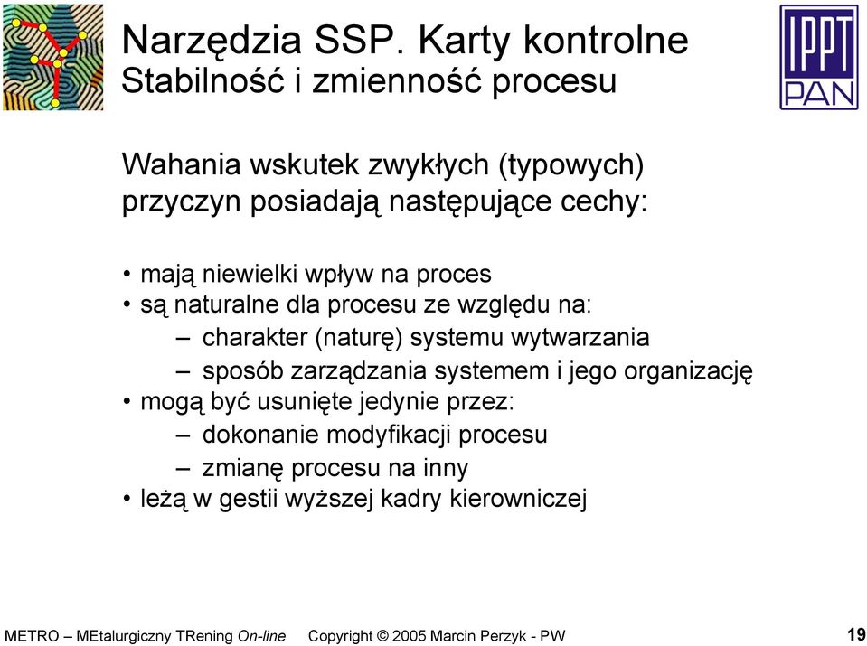następujące cechy: mają niewielki wpływ na proces są naturalne dla procesu ze względu na: charakter