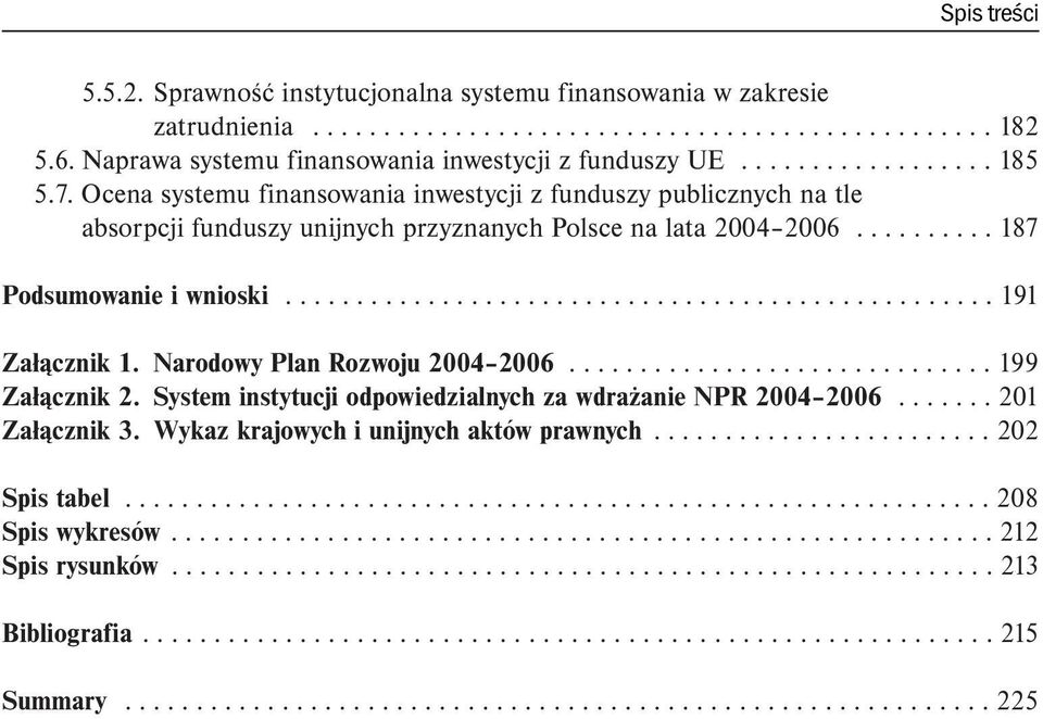 Ocena systemu finansowania inwestycji z funduszy publicznych na tle absorpcji funduszy unijnych przyznanych Polsce na lata 2004 2006.......... 187 Podsumowanie i wnioski.................................................. 191 Załącznik 1.
