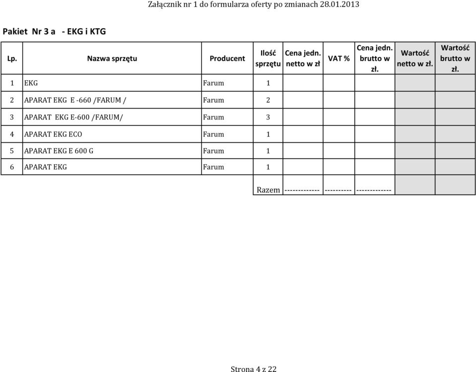 Nazwa Producent netto w EKG Farum 2 APARAT EKG E -660 /FARUM / Farum