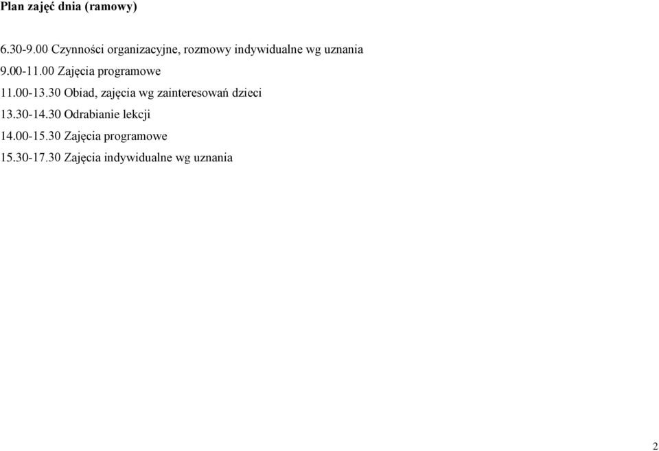 00 Zajęcia programowe 11.00-13.