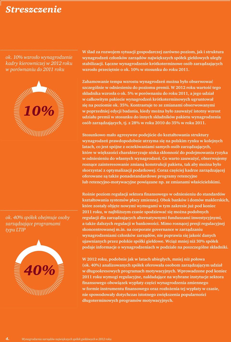 spółek giełdowych uległy stabilizacji. Łączne wynagrodzenie krótkoterminowe osób zarządzających wzrosło przeciętnie o ok. 10% w stosunku do roku 2011.