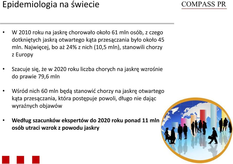 Najwięcej, bo aż 24% z nich (10,5 mln), stanowili chorzy z Europy Szacuje się, że w 2020 roku liczba chorych na jaskrę wzrośnie